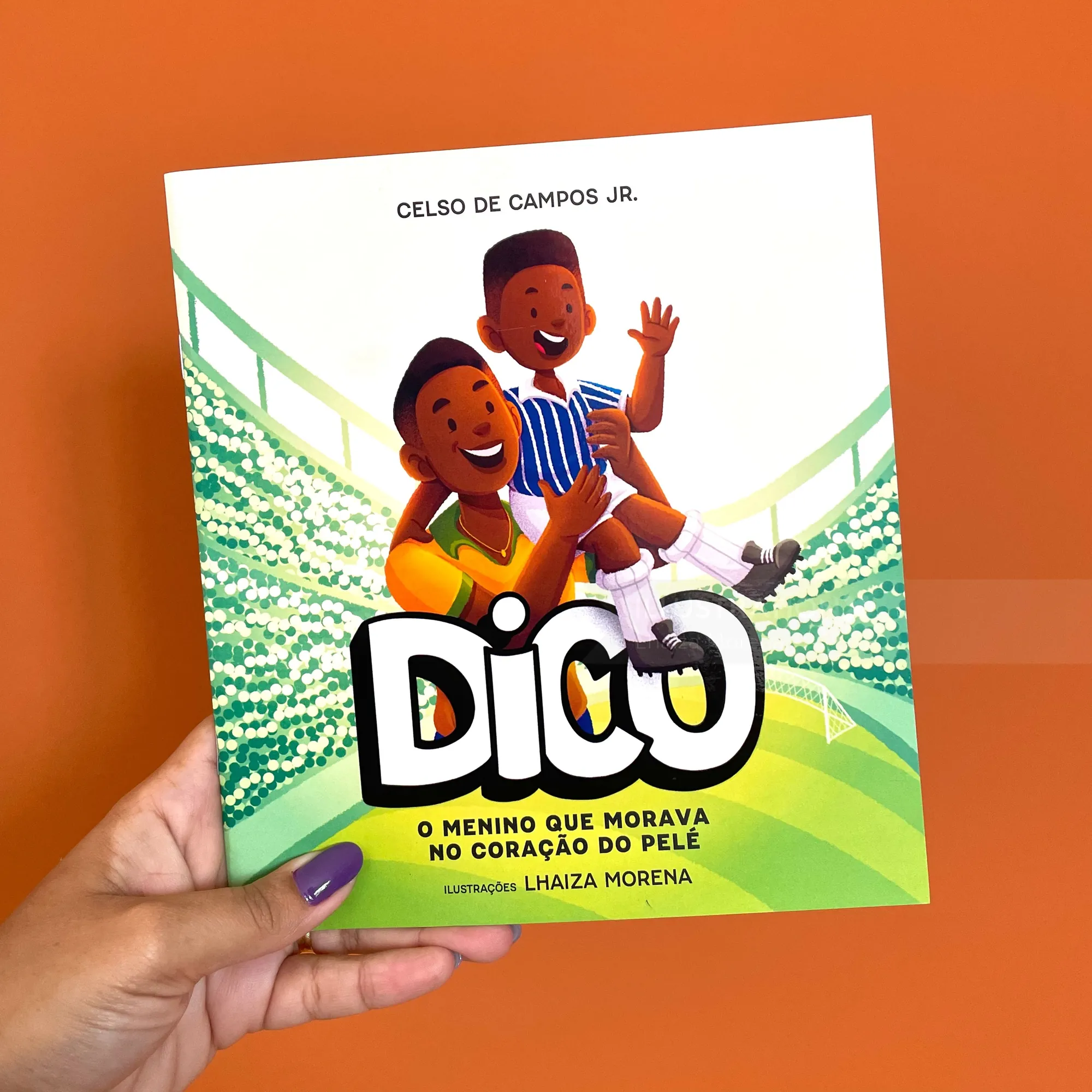 Book cover with two boys smiling at a soccer stadium