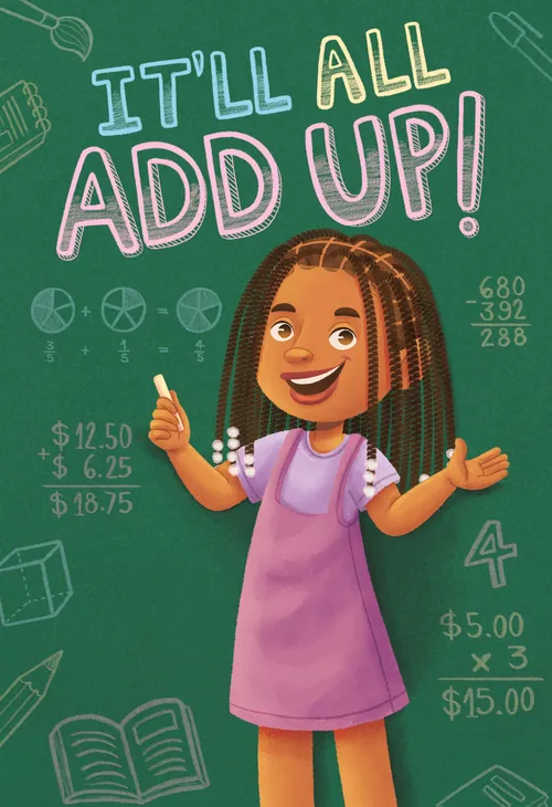 Smiling girl with braids gives thumbs up in front of math chalkboard by Lhaiza Morena