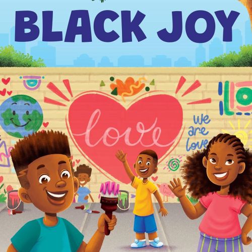 Happy Black children celebrating love and joy outdoors with colorful mural