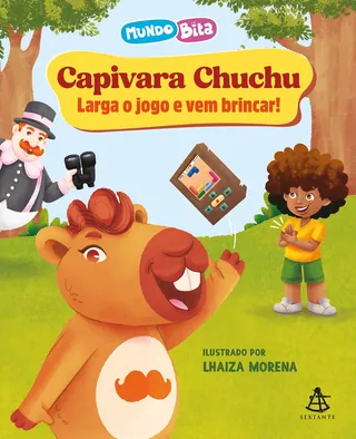 Capivara Chuchu character with a child and man in a park setting