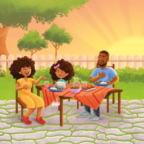 Family having barbecue in backyard on a sunny day