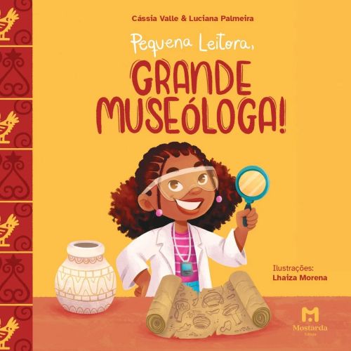 Book cover illustrated by Lhaiza Morena, showing a girl with a magnifying glass and museum artifacts
