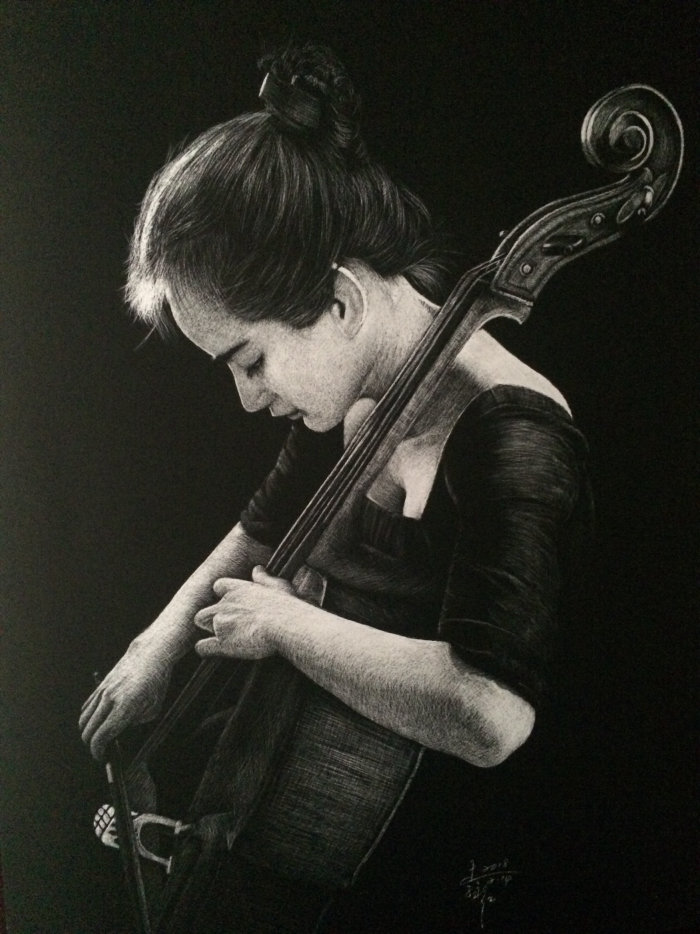 Ilustración de personas de niña tocando el violín