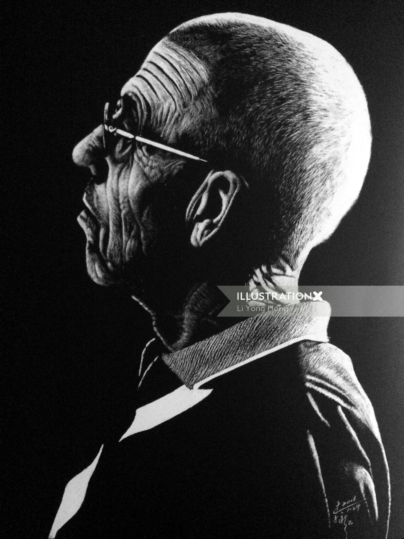 Portrait illustration of old man
