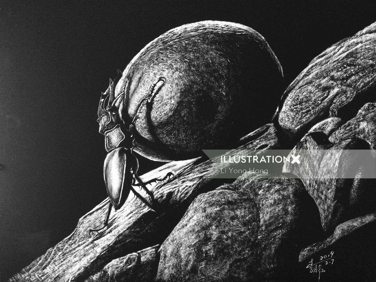 Pencil drawing of Ant taking food 