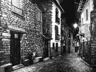 Black and white illustration of street