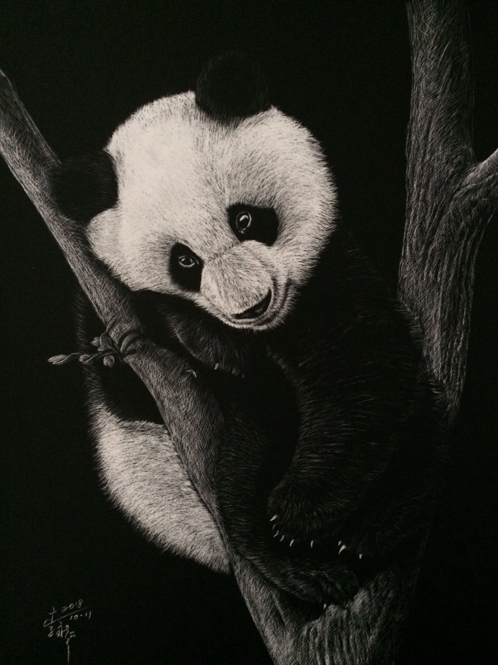 Ilustração em retrato de pandas
