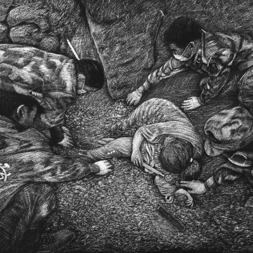 People illustration of soldiers helping