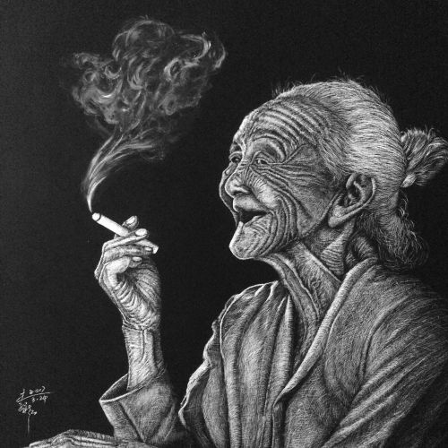 People illustration of smoking old women