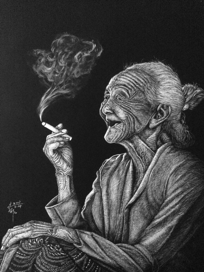 Ilustração de pessoas de mulheres idosas fumantes