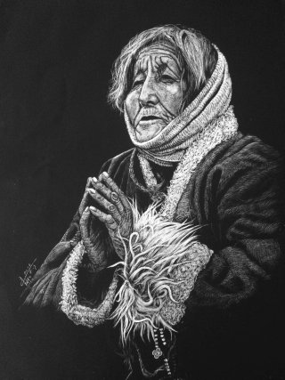 女性の祈りの人々のイラスト