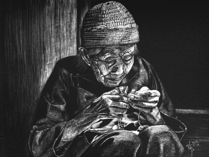 Illustration de portrait de vieilles femmes assises
