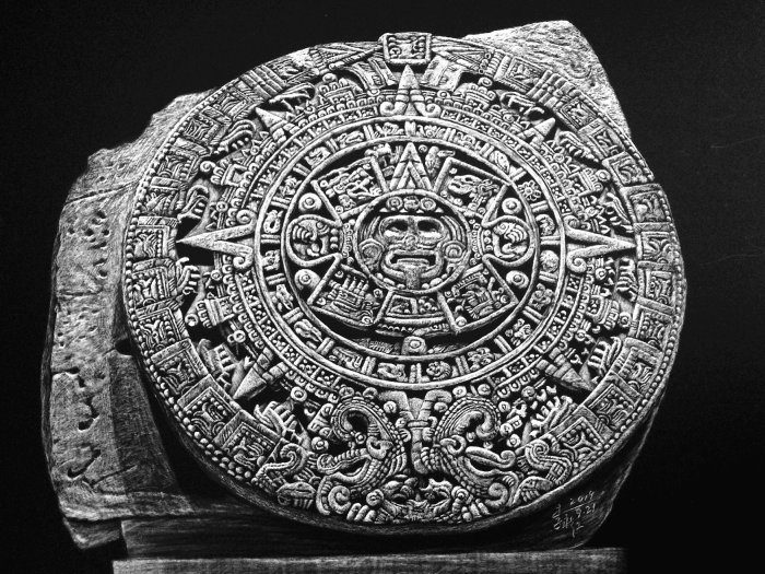 Dessin du dieu soleil aztèque Tonatiuh