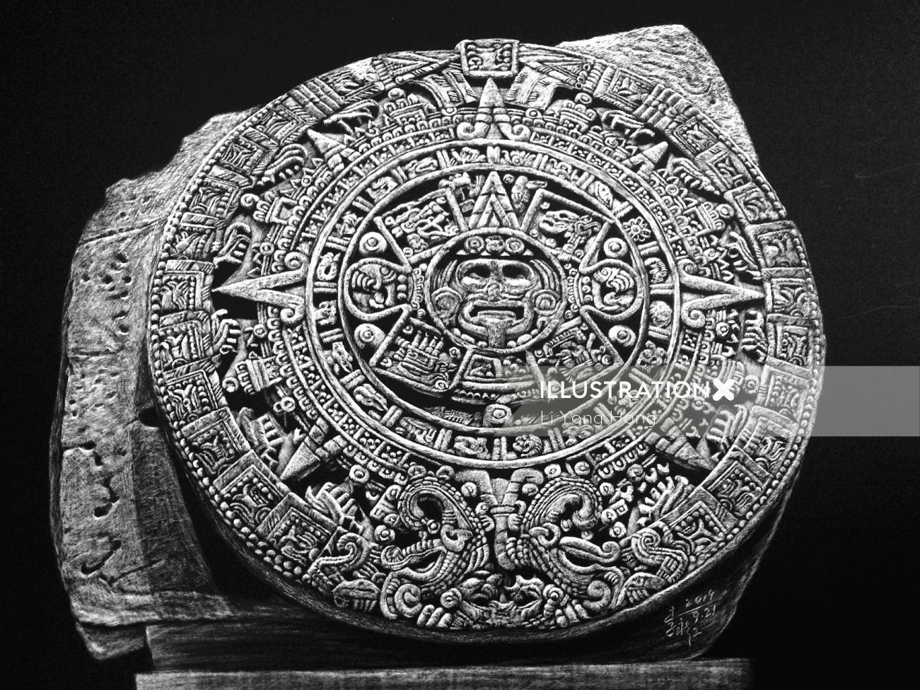 Desenho do deus do sol asteca Tonatiuh