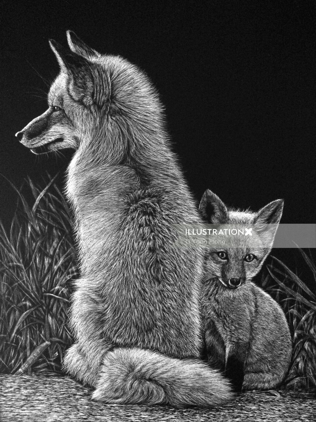 Alaskan tundra wolf animal illustration 