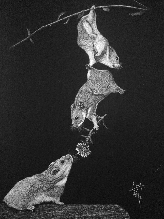 Ilustración en blanco y negro del amor del ratón