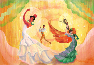 Pintura digital de bailarinas de flamenco.