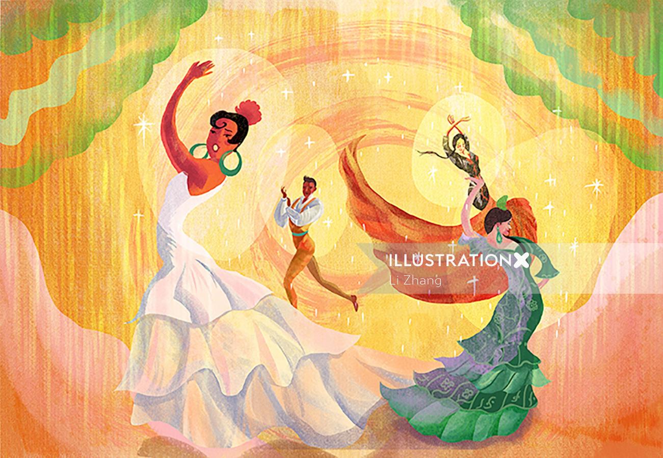 Pintura digital de bailarines de flamenco