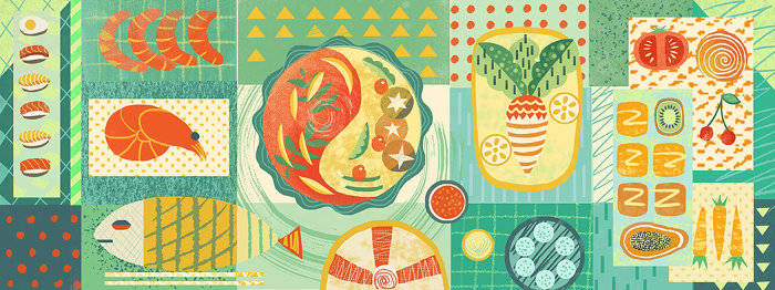 Ilustração de alimentos da geometria de alimentos