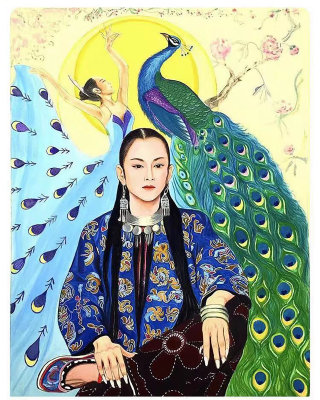 retrato de bailarina de pavo real en Yang liping 