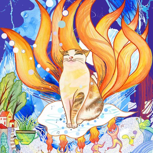 Colorful painting of Lucky nine tails cat