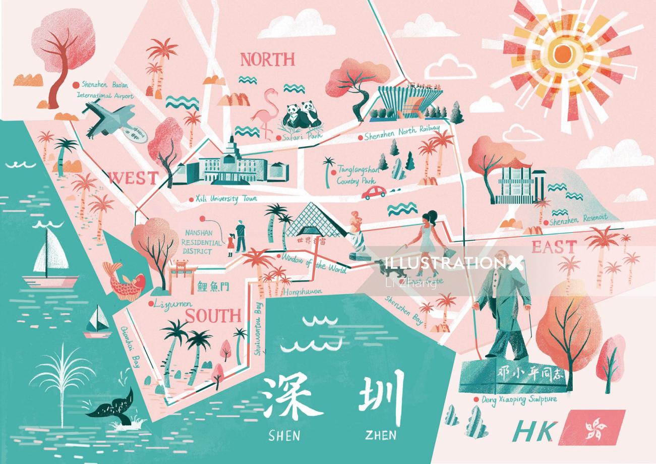 Illustration de la carte de Shenzhen