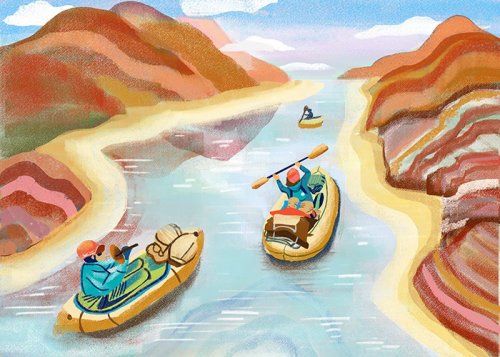 Ilustração de rafting no rio