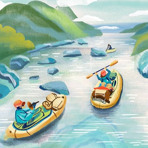 River rafting illustration by Li Zhang