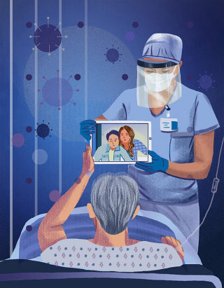 Profissional de saúde cuidando de pacientes terminais em uma pandemia 