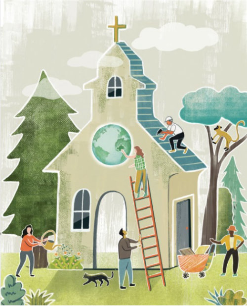 Ilustração editorial sobre escolhas de sustentabilidade ambiental