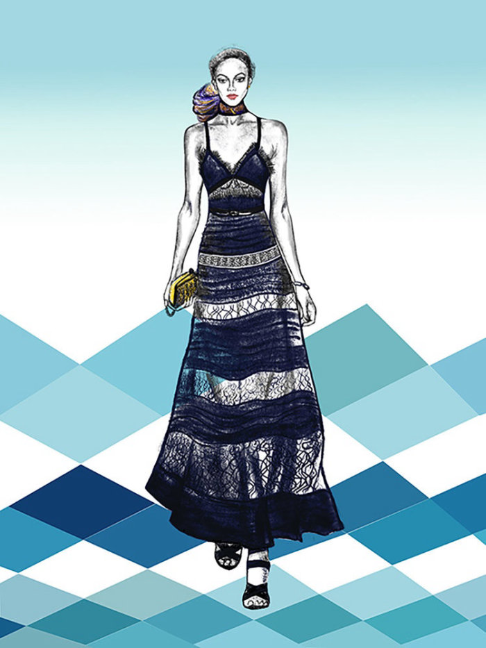 Drawing of a fashion look by Li Zhang