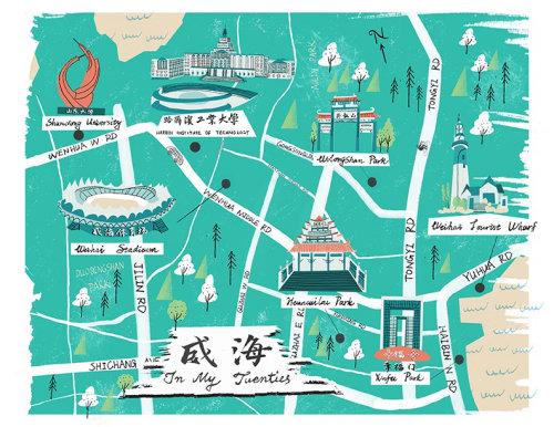 Weihai city map illustration
