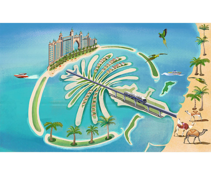 La isla Palm Jumeirah está dibujada por Li Zhang para el libro &quot;Isla&quot;.
