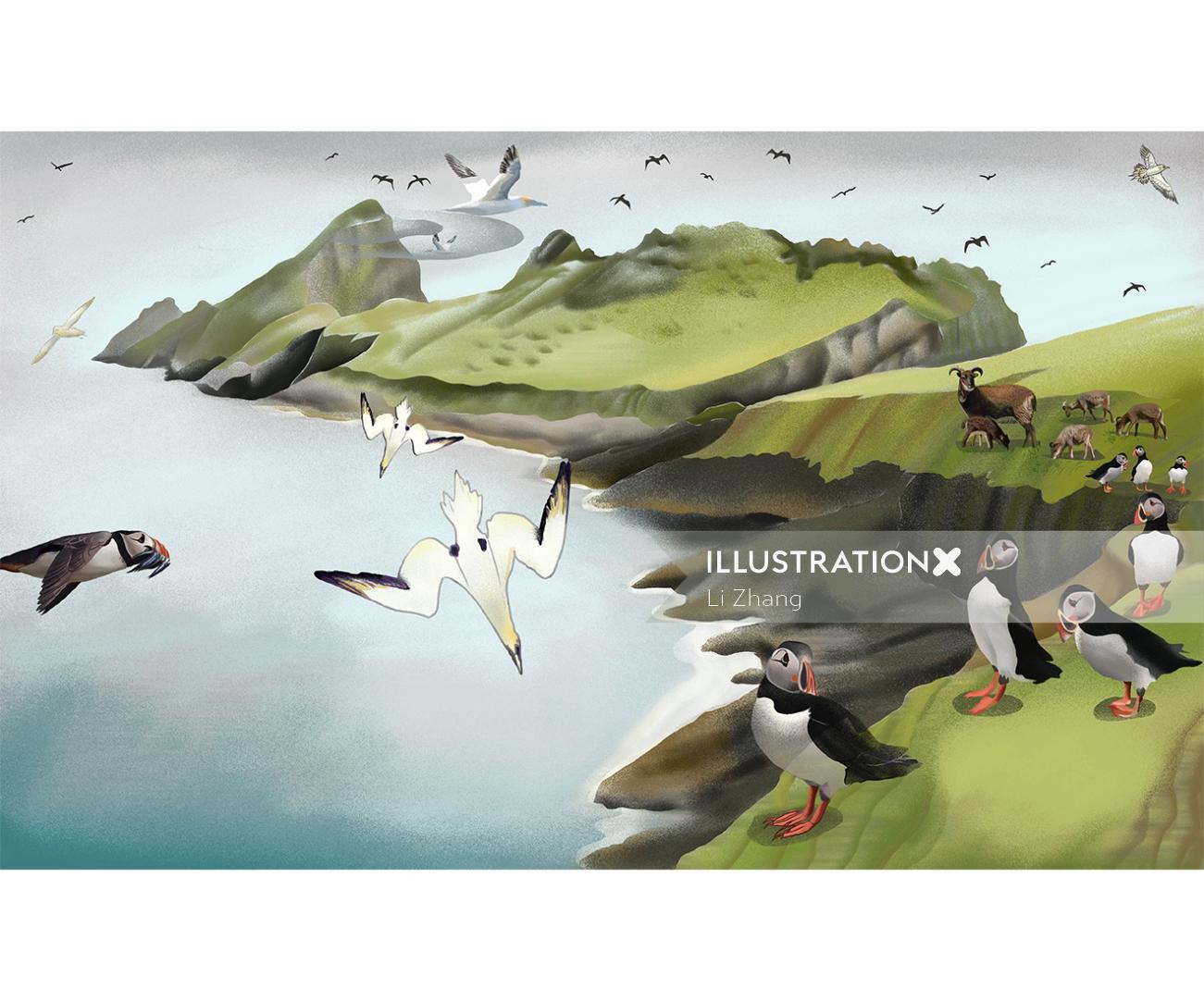 Ilustração das páginas dos meus próximos livros &quot;Islands&quot;: St Kilda, Escócia