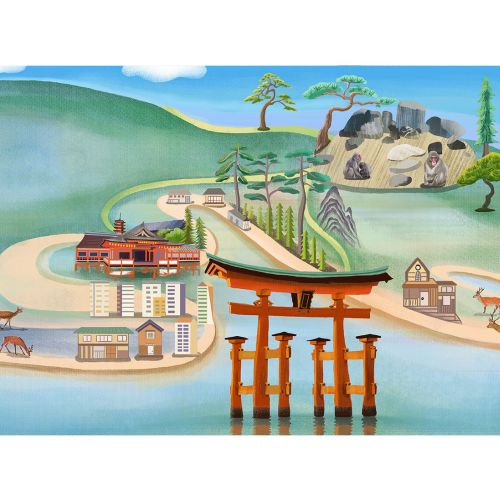 Illustration of Miyajima, an island in Japan, on a map