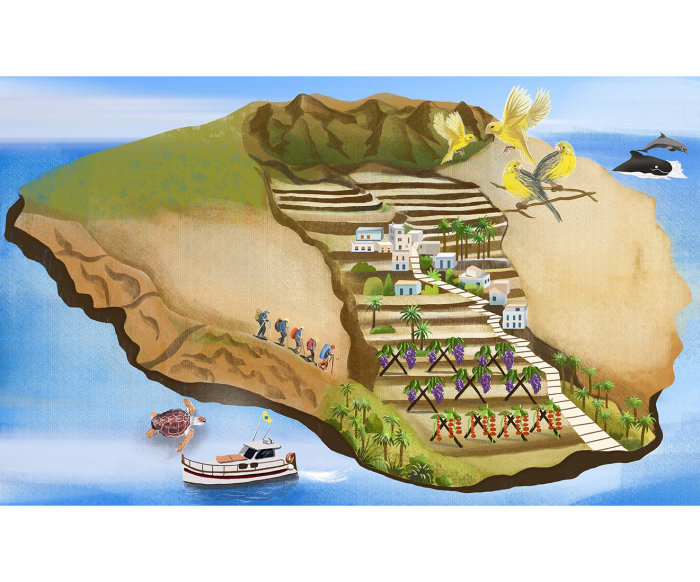 西班牙戈梅拉岛地图插图出自《岛屿》一书