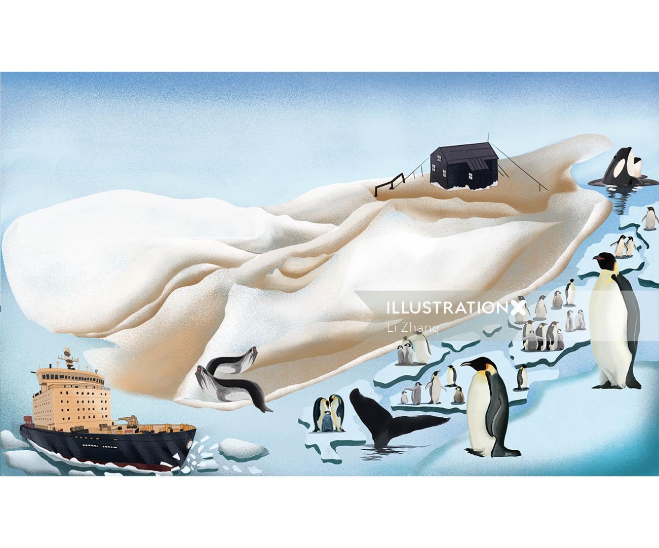 Illustration de carte de l&#39;île de Snow Hill, Antarctique.