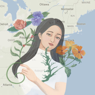Retrato conceptual de mujer combinado en la plataforma Map
