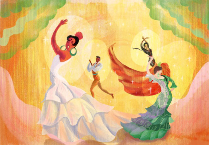 Bailaoras de flamenco en una animación gif