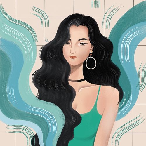 Self portrait of Li Zhang with curly hair