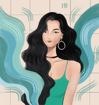 Self portrait of Li Zhang with curly hair