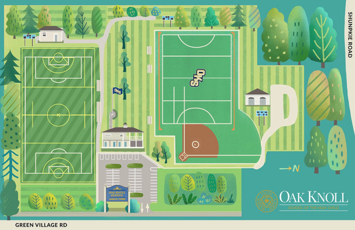 Ilustración del mapa del complejo deportivo Oak Knoll School of Holy Child