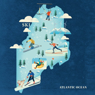 Diseño de mapas de esquí en Maine.