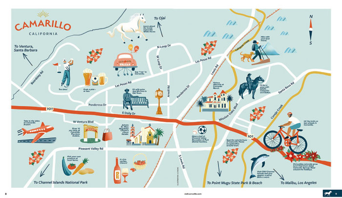 カマリロ観光ガイド用にデザインされた地図のイラスト