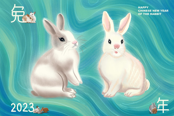 Arte del cartel para el Feliz Año Nuevo Chino del Conejo