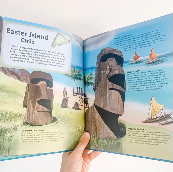 Page de livre sur l'Île de Pâques, Chili