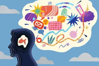 Silhouette of a person with colorful abstract shapes showing ideas and thoughts