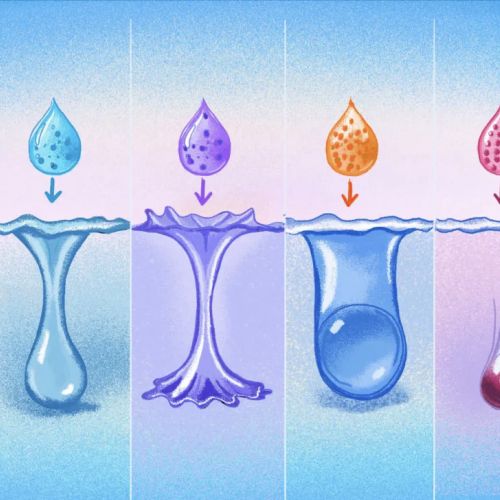 Li Zhang artwork showing colorful droplets above translucent vessels