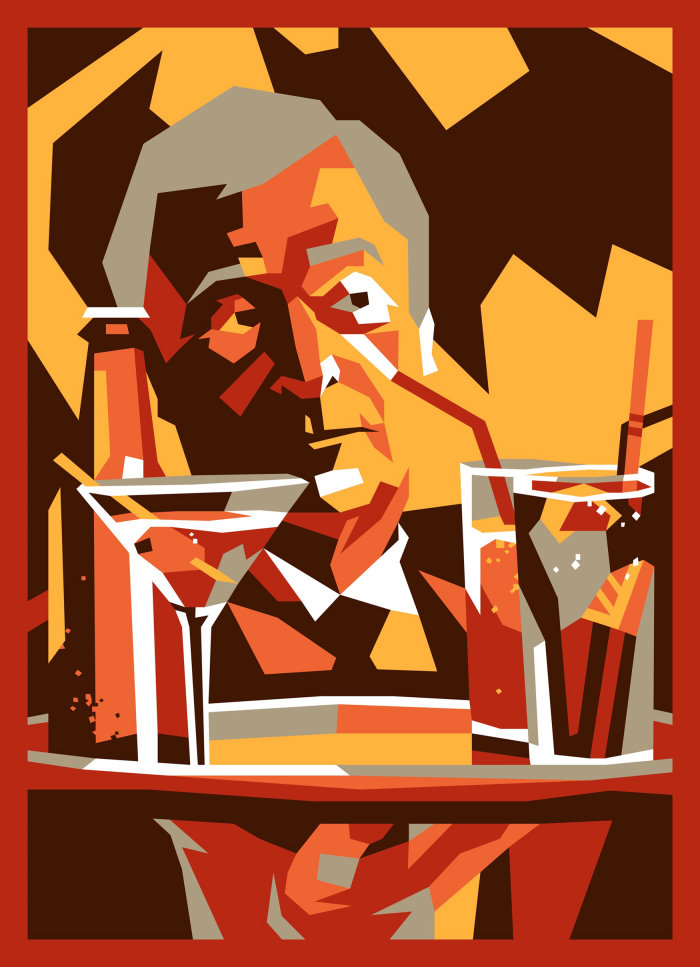 Graphic man with drinks