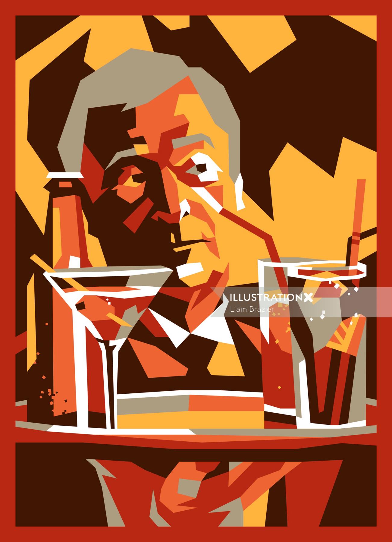 Graphic man with drinks